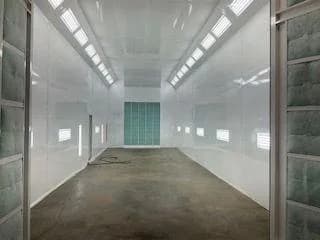 Inside the spray booth