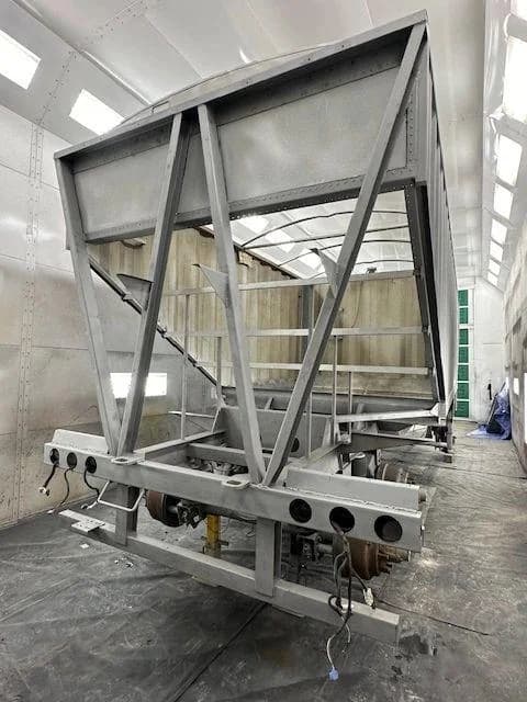Grain trailer frame during restoration