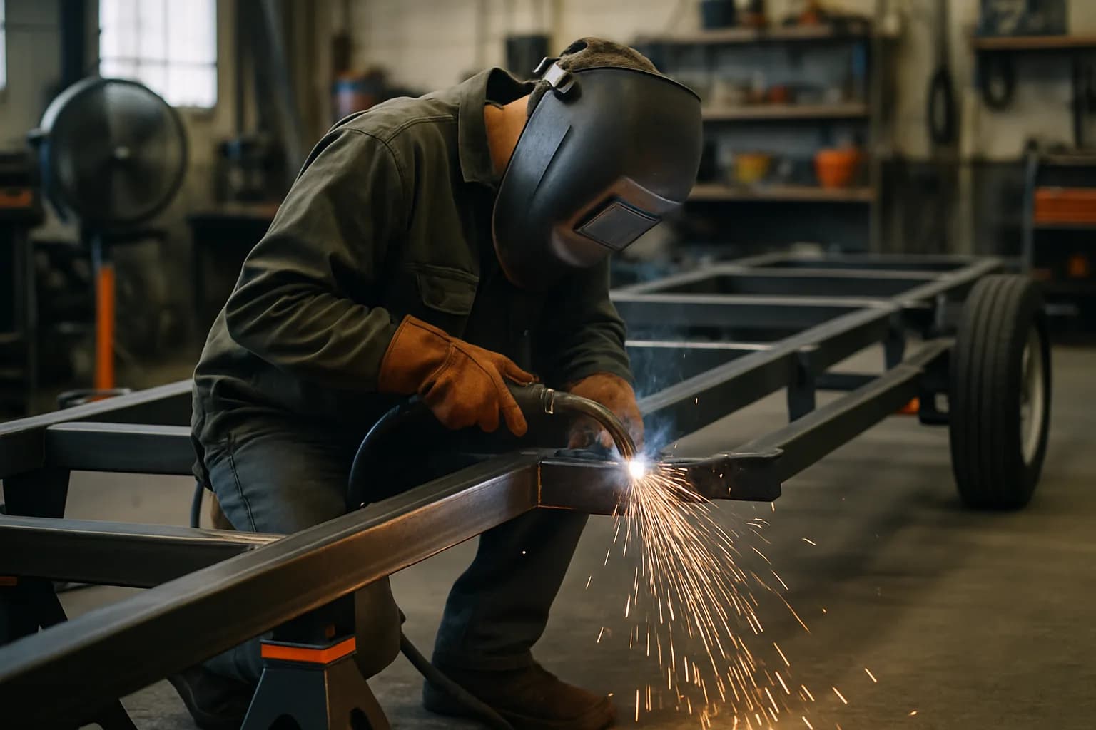 Welding a repair on a steel frame