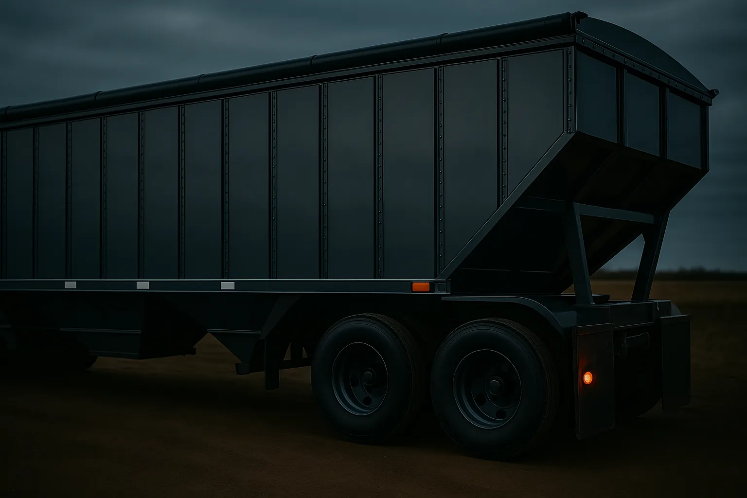 The same grain trailer after restoration with a clean protective coating and no visible rust